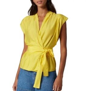 Joie Yellow Wrap Cap-Sleeve Top